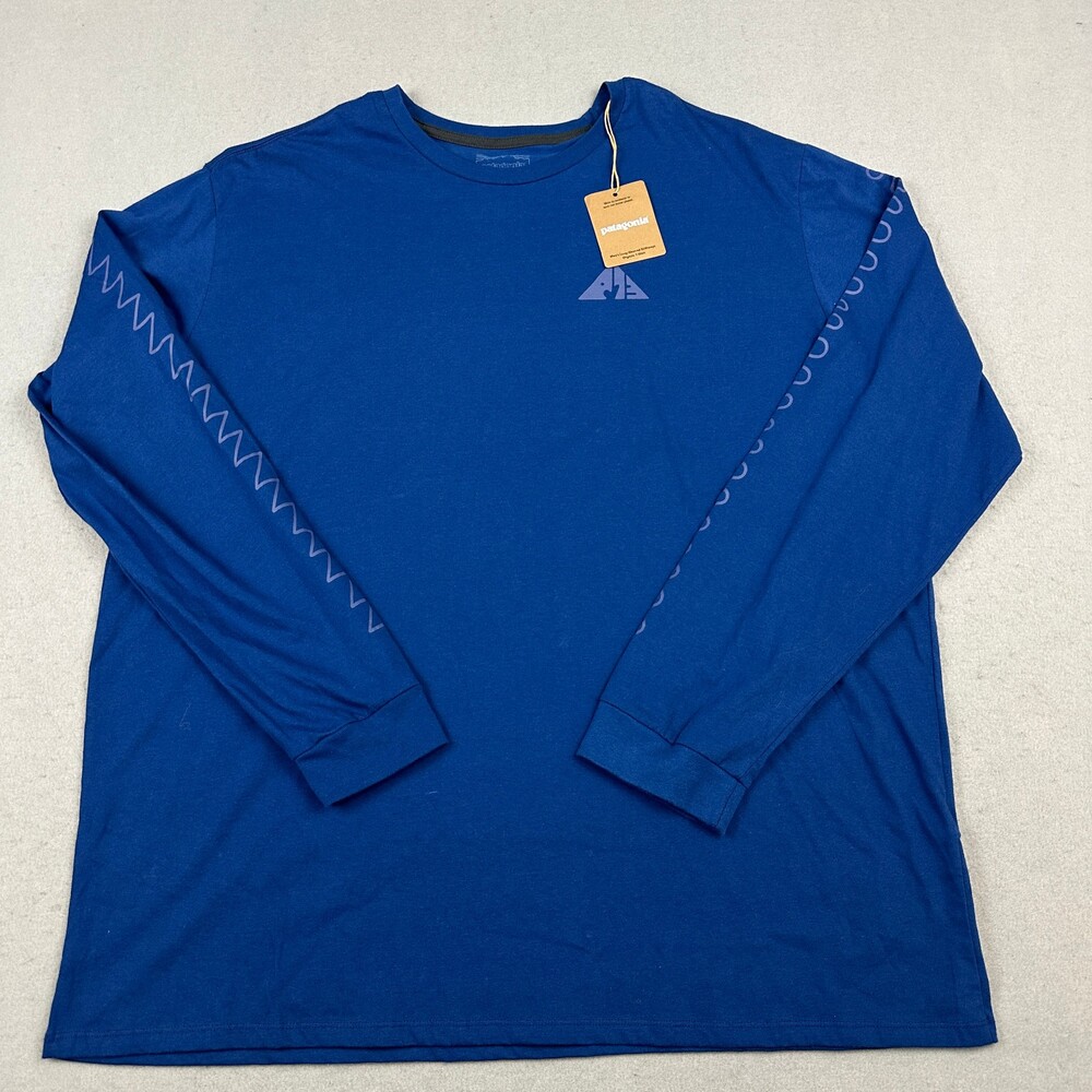 Patagonia Shirt Men 2XL Blue Driftways Mountain Graphic Long Sleeve Top Organic